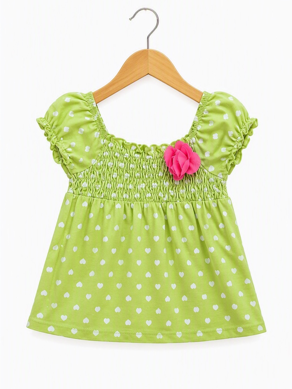 10/$15 George Lime Green Heart Print Top with Pink Flower